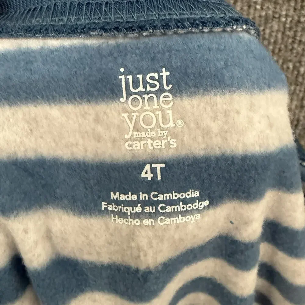 Carters Fleece One Piece Footed Pajamas Size 4T Striped Polar Bear Cozy Soft New
